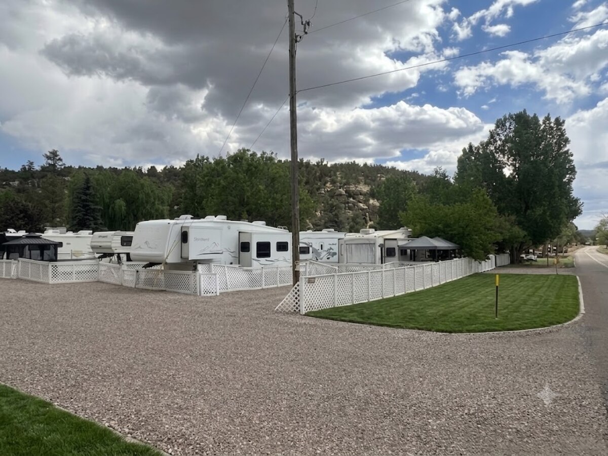 Overview of the RV park sites and rock bluff